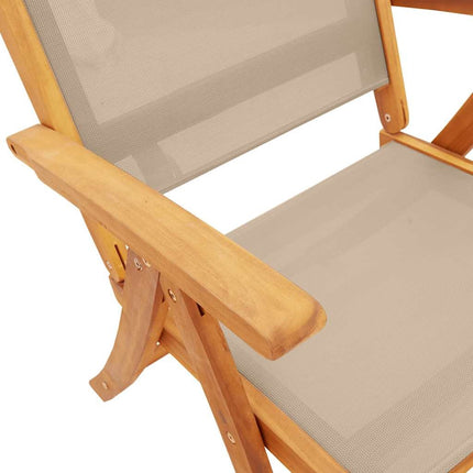 Table extensible 120 à 170 cm et 6 chaises en textilène taupe multipositions en bois d'acacia massif