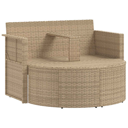 Canapé de jardin 2 places avec parasol en résine tressée beige et blanc crème