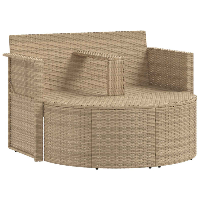Canapé de jardin 2 places avec parasol en résine tressée beige et blanc crème