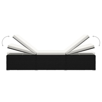 Ensemble de 2 bains de soleil avec table d'appoint en résine tressée noire et coussins blancs