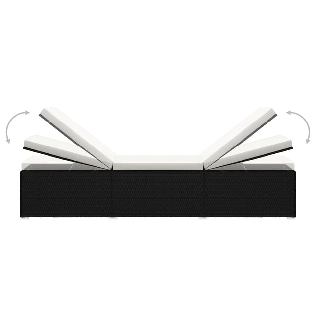 Ensemble de 2 bains de soleil avec table d'appoint en résine tressée noire et coussins blancs