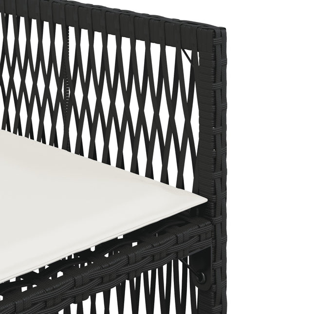 Table et fauteuils de jardin 6 places gain de place en résine tressée noire