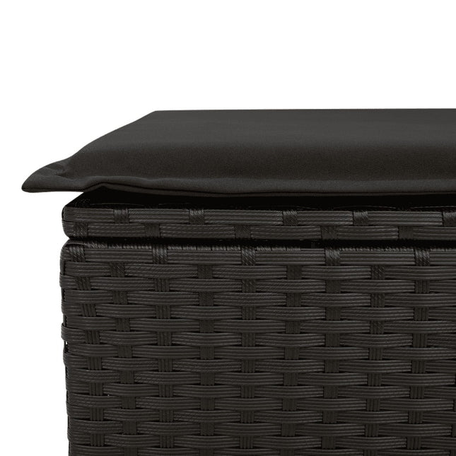 Table et chaises de jardin 6 places en résine tressée noire avec coussins noirs