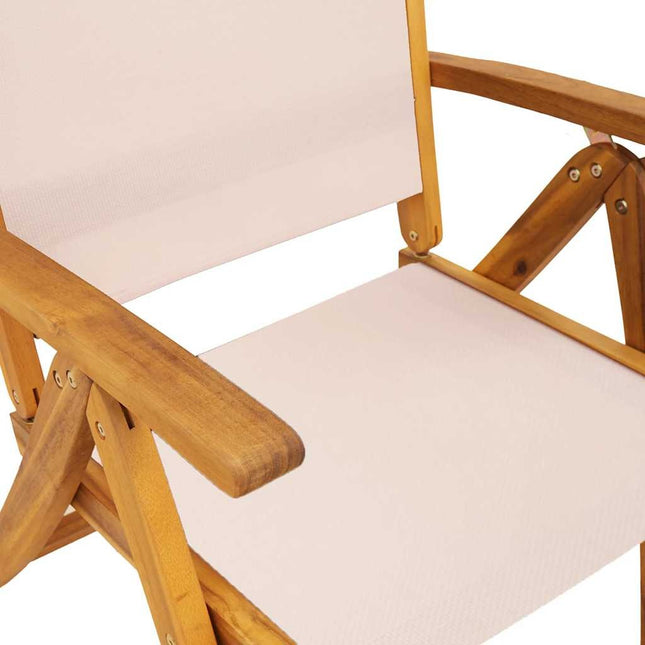 Table ovale extensible et 4 fauteuils inclinables de jardin en acacia massif et textilène crème
