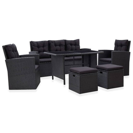 Salon de jardin résine tressée noire avec fauteuils et table verre