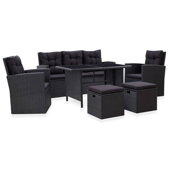 Salon de jardin résine tressée noire avec fauteuils et table verre