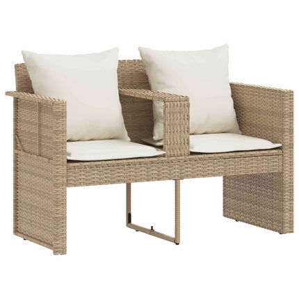 Canapé de jardin 2 places avec parasol en résine tressée beige et blanc crème