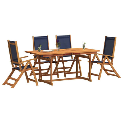 Table extensible et 4 fauteuils inclinables de jardin en acacia massif et textilène taupe 120-170 cm