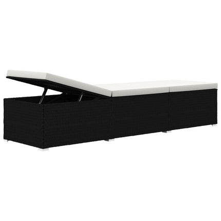 Ensemble de 2 bains de soleil avec table d'appoint en résine tressée noire et coussins blancs