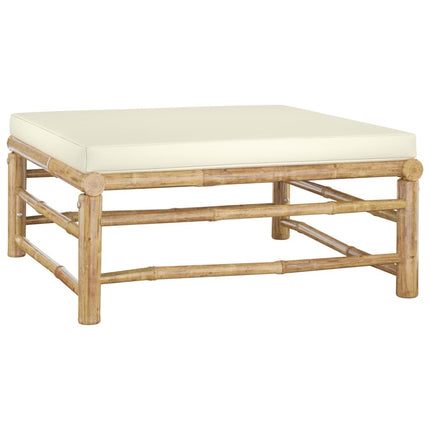Salon de jardin d'angle en bambou avec coussins crème modulable