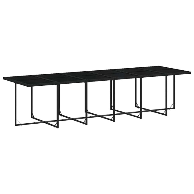 Table et chaises de jardin 12 places en résine tressée noire avec plateau en verre trempé