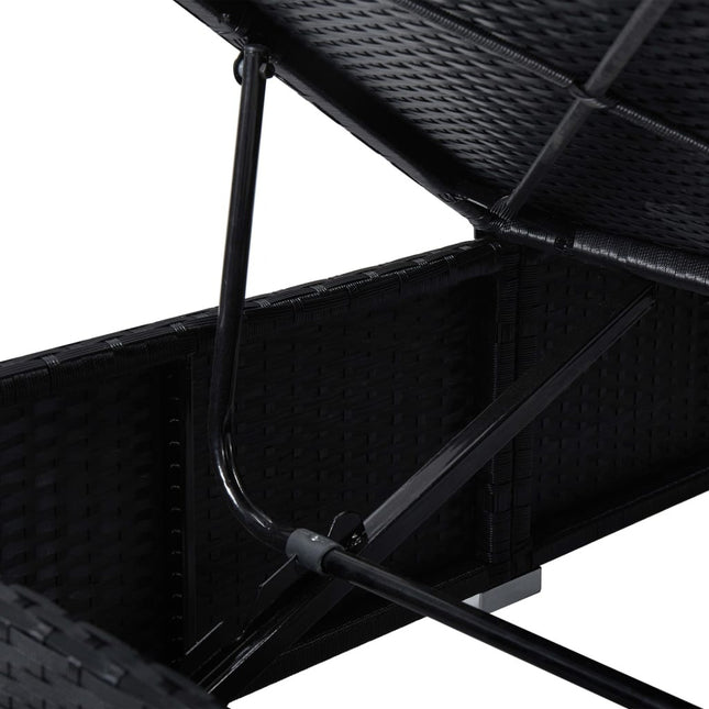 Ensemble de 2 bains de soleil avec table d'appoint en résine tressée noire et coussins blancs
