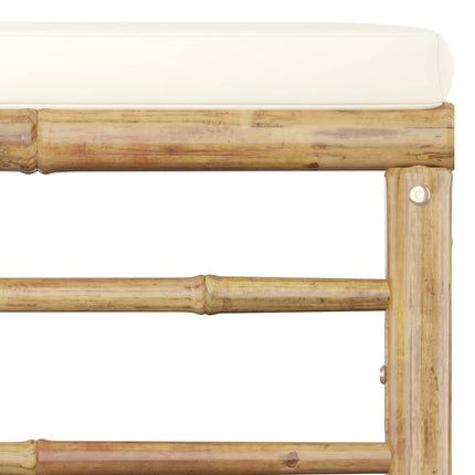 Salon de jardin d'angle en bambou avec coussins crème modulable