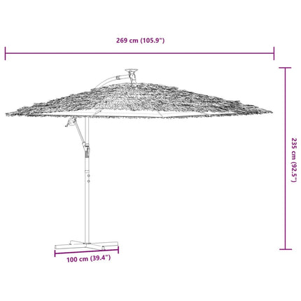 Parasol de jardin avec led et mât en acier marron 269 x 269 x 235 cm