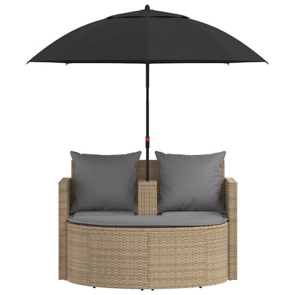 Canapé de jardin 2 places avec parasol résine tressée beige et gris clair