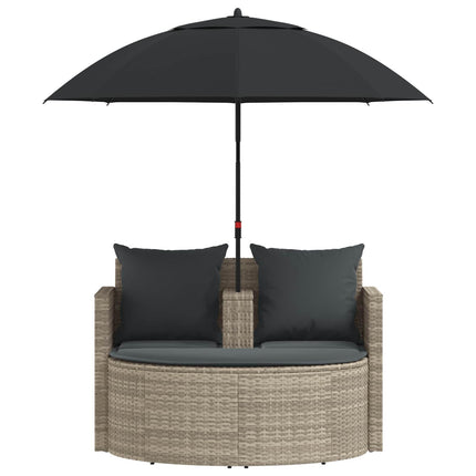Canapé de jardin 2 places avec parasol en résine tressée gris