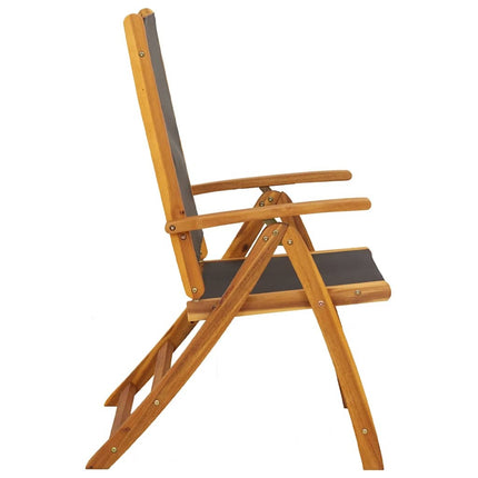 Table ovale extensible et 6 fauteuils inclinables de jardin en acacia massif et textilène noire