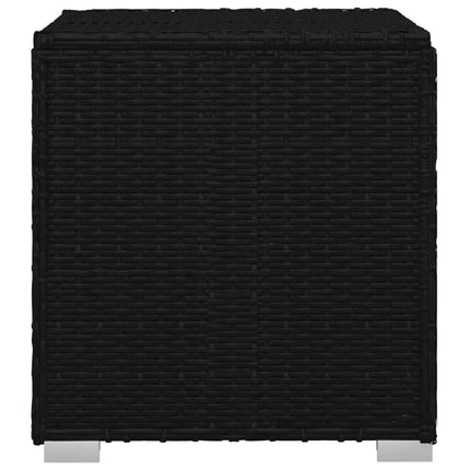 Ensemble de 2 bains de soleil avec table d'appoint en résine tressée noire et coussins blancs
