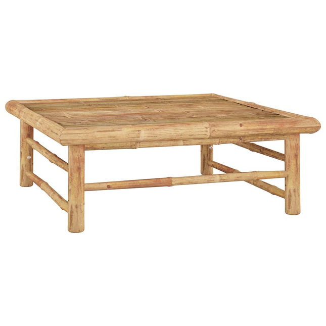 Salon de jardin d'angle en bambou avec coussins crème modulable