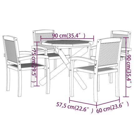 Table ronde et 4 chaises de jardin en teck massif