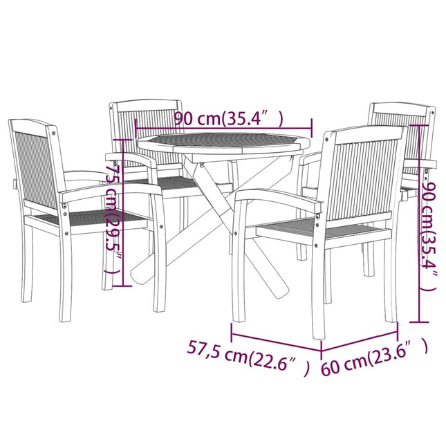 Table ronde et 4 chaises de jardin en teck massif