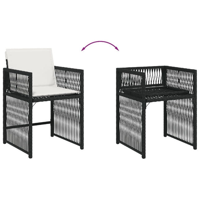 Table et fauteuils de jardin 4 places en résine tressée noire