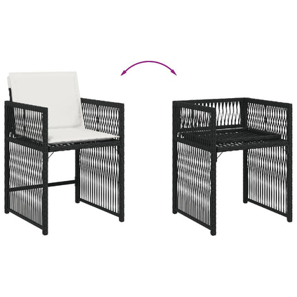 Table et fauteuils de jardin 6 places gain de place en résine tressée noire