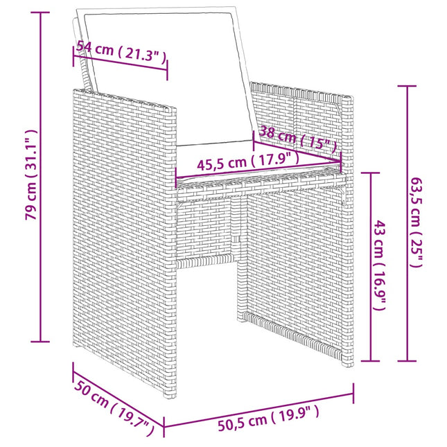 Table et chaises de jardin 6 places en résine tressée noire avec coussins noirs