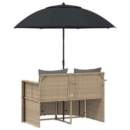 Canapé de jardin 2 places avec parasol résine tressée beige et gris clair