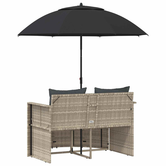 Canapé de jardin 2 places avec parasol en résine tressée gris