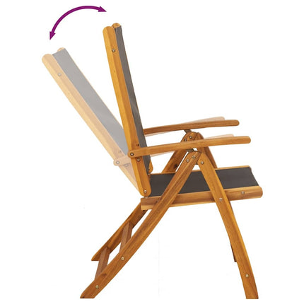 Table ovale extensible et 6 fauteuils inclinables de jardin en acacia massif et textilène noire