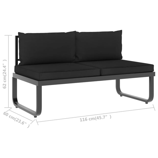 Salon de jardin d'angle aluminium avec coussins noirs