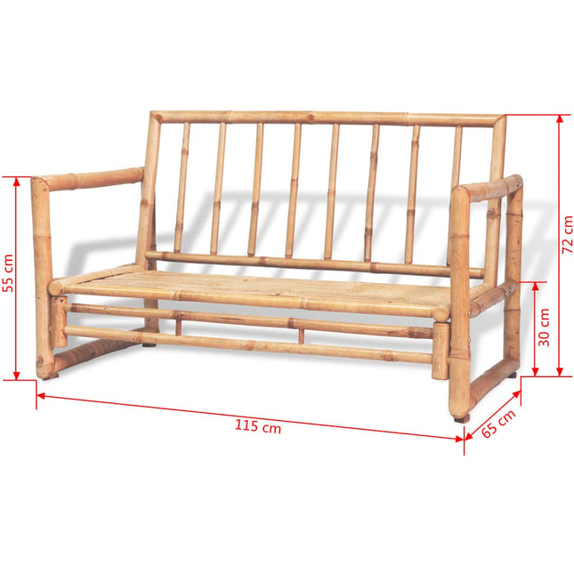 Salon de jardin avec banc, chaises et table en bambou