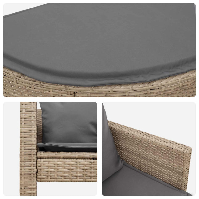 Canapé de jardin 2 places avec parasol résine tressée beige et gris clair