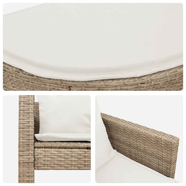 Canapé de jardin 2 places avec parasol en résine tressée beige et blanc crème