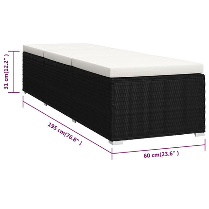 Ensemble de 2 bains de soleil avec table d'appoint en résine tressée noire et coussins blancs