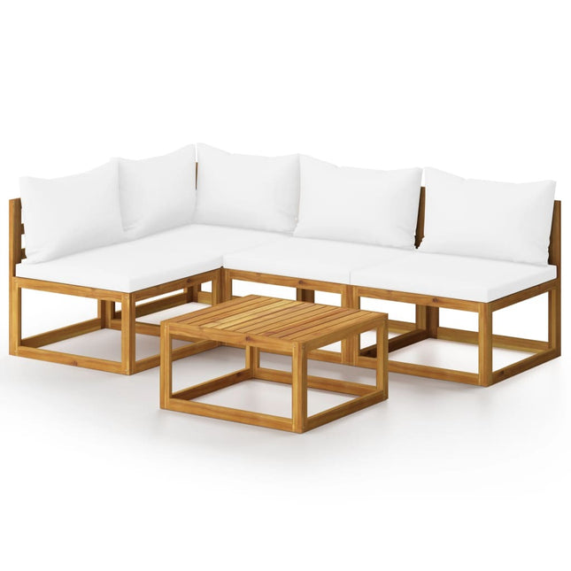 Salon de jardin d'angle en bois d'acacia massif avec coussins crème