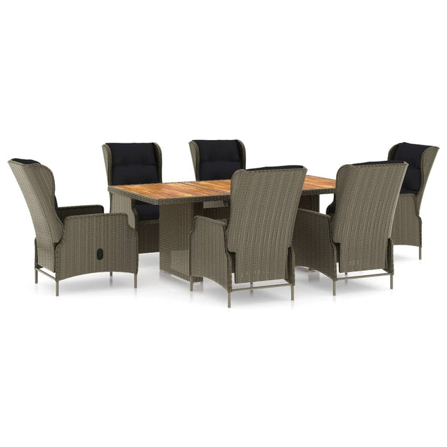 Table et fauteuils de jardin inclinables 6 places en résine tressée et acacia