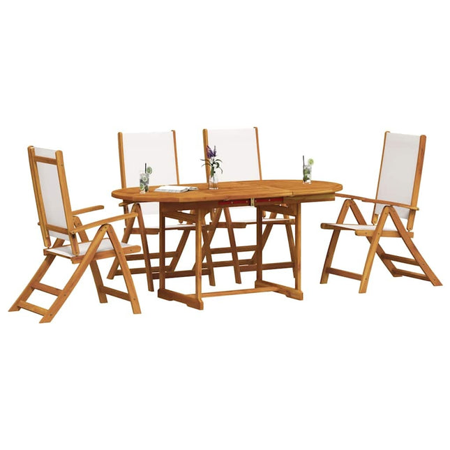 Table ovale extensible et 4 fauteuils inclinables de jardin en acacia massif et textilène gris