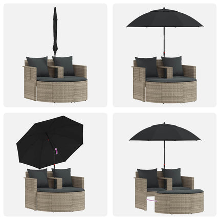 Canapé de jardin 2 places avec parasol en résine tressée gris