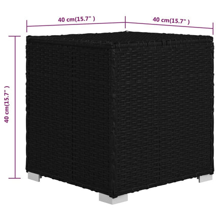 Ensemble de 2 bains de soleil avec table d'appoint en résine tressée noire et coussins blancs