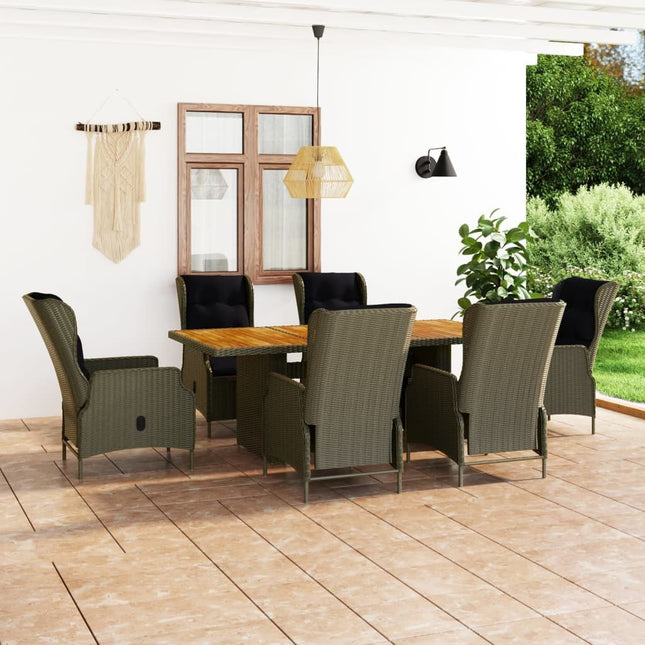 Table et fauteuils de jardin inclinables 6 places en résine tressée et acacia