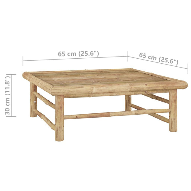 Salon de jardin d'angle en bambou avec coussins crème modulable