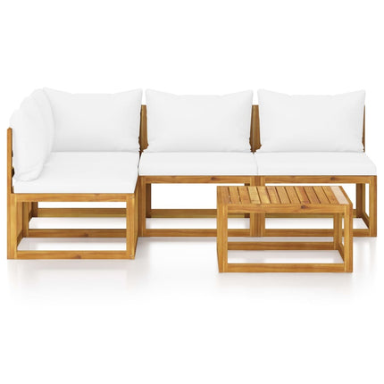 Salon de jardin d'angle en bois d'acacia massif avec coussins crème