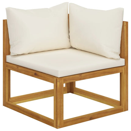 Salon de jardin d'angle en bois d'acacia massif avec coussins crème