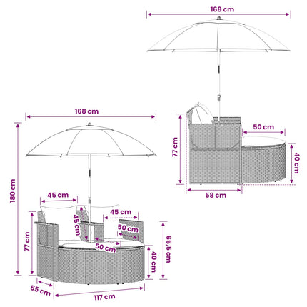 Canapé de jardin 2 places avec parasol en résine tressée gris