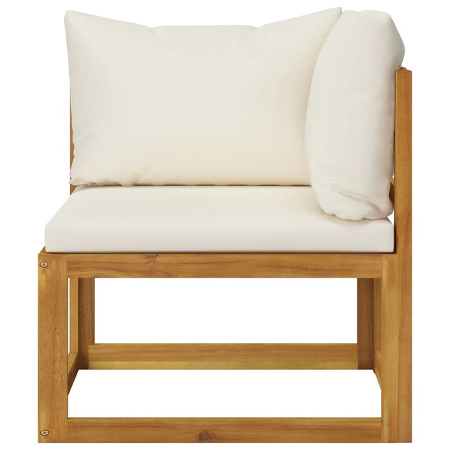 Salon de jardin d'angle en bois d'acacia massif avec coussins crème
