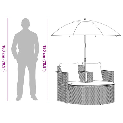 Canapé de jardin 2 places avec parasol en résine tressée beige et blanc crème