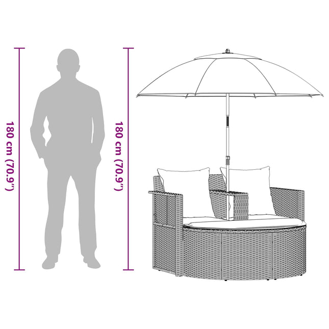 Canapé de jardin 2 places avec parasol en résine tressée beige et blanc crème