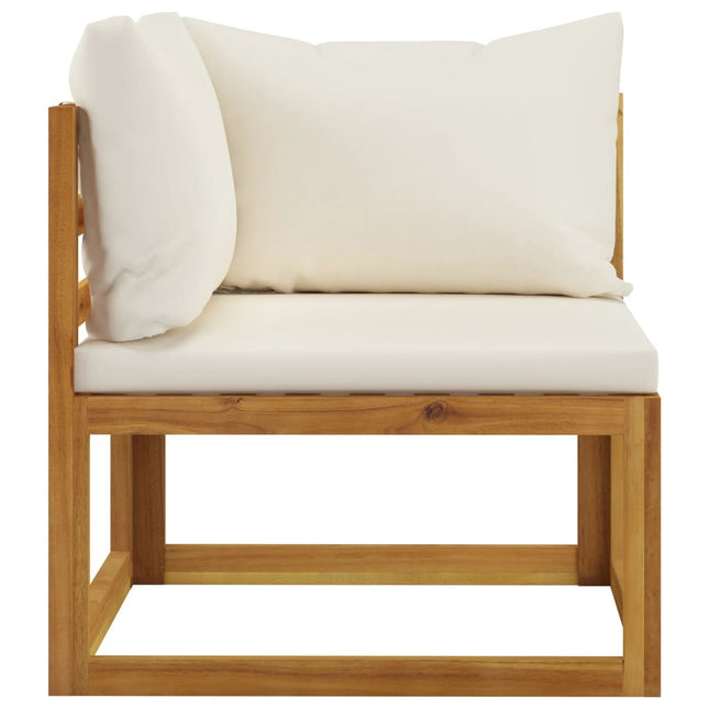 Salon de jardin d'angle en bois d'acacia massif avec coussins crème